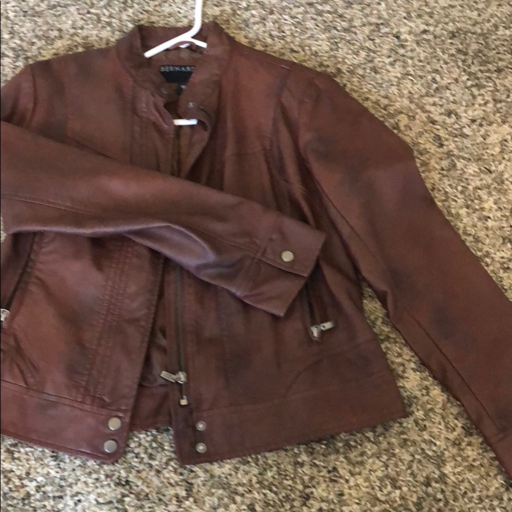 Faux leather motto style jacket